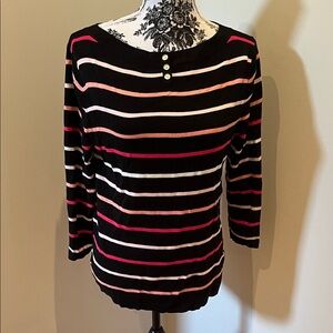Talbots Black and Pink Striped Long Sleeve Top